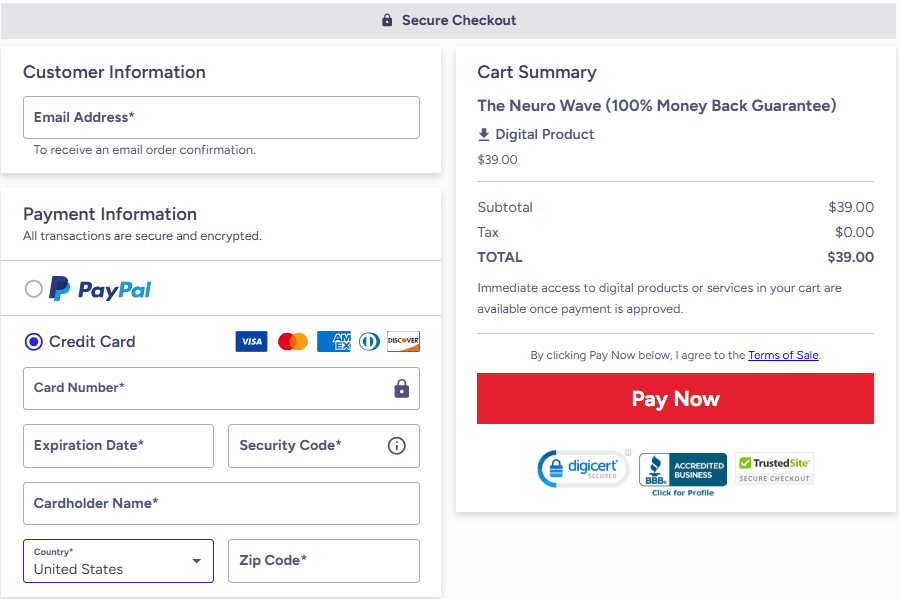 The Neuro Wave checkout-page